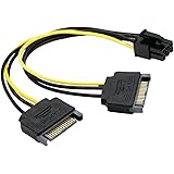 【3本セット】6ピンPCIe-デュアルSATA電源ケーブル、2X SATA-6ピンPCIe、変換ケーブル SATA 15ピン- PCI Expressカード6ピン グラフィックカード電源変換プラグ6ピン 20cm