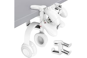 360度回転する回転式ヘッドホンスタンド - 調節可能なクランプオン式デスク下ヘッドセットホルダー、ユニバーサルゲーム&オフィスヘッドフォンハンガー