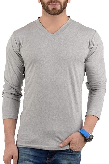 Red Long Sleeve V Neck T Shirt Men 