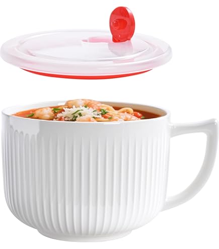Czcpp-Ceramic Soup Bowl With Handle: 38 Oz Microwave Safe Extra Large Mug Oatmeal Cereal Breakfast Meal Prep Work Lunch Dorm Living Single Serve Dinner 6 I
