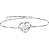 Opal Heart Anklet/Bracelet For Women 925 Sterling Silver Adjustable Opal Heart Bracelet/Ankle Bracelet (Large Bracelet)