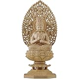 TheChanger 繁樓藝雕 大日如来 真言宗 仏像 木彫り 桧木製 飛天光背 八角台座 未年・申年 守り本尊（高さ28cm×巾12cm×奥行12cm） (原木)