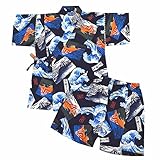 男児 甚平 ベビー キッズ 和柄 市松 水玉 ドラゴン 龍 花火 夏祭り 盆踊り 男の子 fo-jinb90cmNo.01