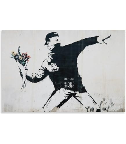 Amazon.co.jp: WOWTAC バンクシー 花束を投げる男 アートパネル 1枚