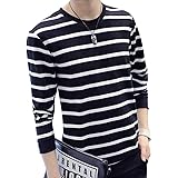Amazon Tシャツ 長袖 メンズ ストライプ メンズtシャツ カットソー ファッション カジュアル ストライプtシャツ 柔らかい 細身 タイト Tシャツ 快適 春夏秋 Tシャツ カットソー 通販