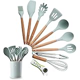 Silicone Kitchen Utensil Set, Heat-Resistant Non-Stick Silicone Cooking Tools (Wood)