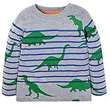 Plus Nao(プラスナオ) カットソー ベビー キッズ 長袖 クルーネック 長T ロンＴ スウェット トレーナー グレー ボーダー 恐竜 トップス カ - 18M