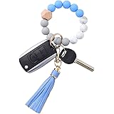 BAOSIWA Silicone Beaded Bracelet Keychain Wristlet Key Ring Bangle Chains for Women with Leather Tassel