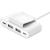 Belkin 4-Port Power Extender 2m延長ケーブル付属 電源分配器 30W 4ポート (USB-C(15W) x 2 + USB-A(12W) x 2) 充電器 車載充電 着脱式クリップ付属 ホワイト BUZ001bt2MWH