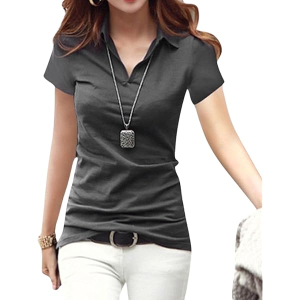 Amazon | [ルナー ベリー] Vネック 襟付き カットソー スリム Tシャツ