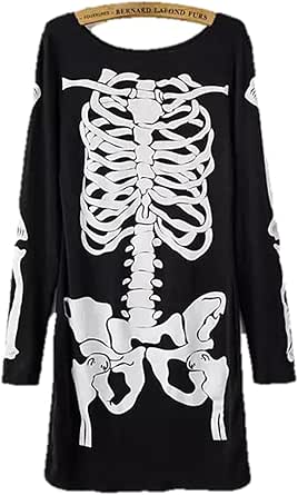 Amazon Co Jp プリントワンピース Tシャツワンピ 骨 スカル 骸骨イラスト フレアスカート ａライン ミニ丈 ストリート ユニークワンピ ロングtシャツ 春夏 クマのぬいぐるみ付き K 2384 S 服 ファッション小物