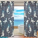 seulifeウィンドウ薄手のカーテン可愛い動物宇宙猫星ボイルカーテンドレープドアキッチンリビングルームベッドルーム55 x 78インチ2パネル 55"x 84" g2616971p112c126s1