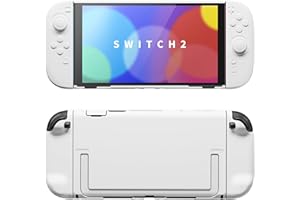 PlayVital Switch2対応保護ケース switch2背面キックスタンド使用可能ハードカバーケース 着装したままドック対応 キズ防止 耐衝撃 サムグリップ＆ボタンキャップ＆ステッカー付属【ホワイト】