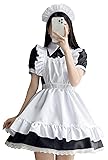 [FULINE] メイド服 コスプレ コンカフェ メイド エプロン 定番 ショート丈 メイドコスチューム 仮装 レディース メンズ セット 一式 こすぷれ イベント パーティー 大人 男女兼用 ブラック L