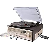 ベルソス マルチレコードプレーヤー 【 レコード カセット CD ラジオ USB SD 外部音源 】 再生/録音可能 ステレオ ブラウンウッド調 MP9260 (シャンパンゴールド)