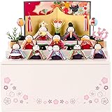 雛人形 コンパクト 可愛い 幅30cmに飾れる本格雛人形 リュウコドウ 収納飾り 三段 令花雛 (白) (FUN fun)
