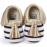 ゴシレ Gosear かわいい タッセルスタイル コットンシューアッパー 乳児の赤ちゃん ベビー女靴 シューズ 合う 0ヶ月から6ヶ月の赤ちゃん 黒と白のストライプとゴールデン サイズ11