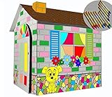 Littlefun Kid's Foldable Premium Corrugated Cardboard Playhouse Kit Child Outdoor Indoor DIY Paintin