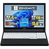 中古 ノートパソコン 富士通 Celeron Aシリーズ ノートPC メモリ4GB SSD 128GB Windows11搭載 MS & Office2019 大画面15.6インチ WIFI 無線LAN 初期設定不要 初心者向け ノートPC 中古 パ