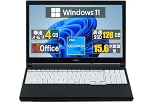 中古 ノートパソコン 富士通 Celeron Aシリーズ ノートPC メモリ4GB SSD 128GB Windows11搭載 MS & Office2019 大画面15.6インチ WIFI 無線LAN 初期設定不要 初心者向け ノートPC 中古 パ