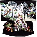 【飛翔鷹・縁起物・吉祥松・黒】 男児　初着　祝着 のしめ 産着 男の子のお宮参り着物