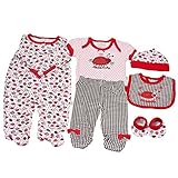 Duck Duck Goose Baby Girls Red Lady BugボディスーツパンツよだれかけキャップBooties Set 3 – 9 M カラー: レッド