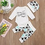 ベビー　ベビー服　春秋服　ロングス　英字　男女兼用　黒白　チェック柄　3セット　ロンパース　ロングパンツ　帽子　クリスマス (90)