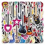 かわいいギター音楽ステッカー50枚入り ウォーターボトル、ノートパソコン、荷物、コンピューター、スクラップブッキング、ティーン、大人向け 美しい防水ステッカー