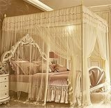 royal-ヨーロピアンスタイルスクエアトップMosquito Net three-door暗号化ダブルベッドプリンセススタイルステンレススチールブラケットベージュ 1.8m (6 Feet) Bed