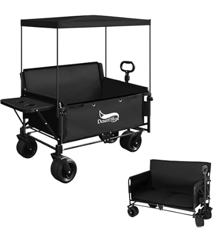 キャリーワゴン キャリーカート ブレーキ付　日よけテント付 折りたたみ式物置台付 Amazon | DesertFox キャリーワゴン キャリーカート 【10CM極太