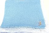 ニットかぎ針編みFinishedブルーコットンホワイトトリムBaby Blanket withモノグラム