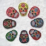 FLOWERED SKULLSパッチ8個入り刺繍アイアンパッチゴスパンクロッカビリースケルトン子供用サイケデリック / FLOWERED SKULLS Patches 8pcs Embroidered