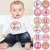 Geometric Pink & Gold - Baby Girl Monthly Sticker Set - Baby Shower Gift Ideas - 12 Piece [並行輸入品]