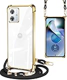 PAILAIMEN Motorola Moto G64 5G ケース クリア/Moto G64Y 5G/Moto G54 ケース ショルダーストラップ moto g64 カバー 耐衝撃 モトローラG64 / G54カバー 肩掛け 斜めかけ 縄掛け 透明 TPU 透明シェル ンプロテクター 携帯 薄型 軽量 紐付き 織りネックストラップ 保護ケース(ゴールド)