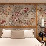 (ハンメロ)HANMEROリビング 部屋 ふすま diy リフォーム用おしゃれな花柄壁紙 のりなし はがせる ビニールクロス 1ロール（53cm×10m） 花のイラスト＆シルバーの地色