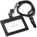 LASIEM［ラシエム］ IDカードホルダー パスケース メンズ 本革 レザー リール付き 定期入れ ネームホルダー ネックストラップ（ブラック）