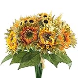 GTidea ひまわり シルクフラワー 造花 花束 プレゼント ヒマワリブッシュ イエロー フラワーアレンジメント 2束(１束6本)セット