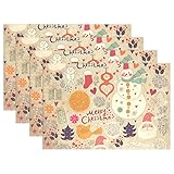thunana、プレースマットChrismas雪だるまサンタクロースLovelyパターンディナーマット、耐熱、crinkle-proofプレースマット set of 4