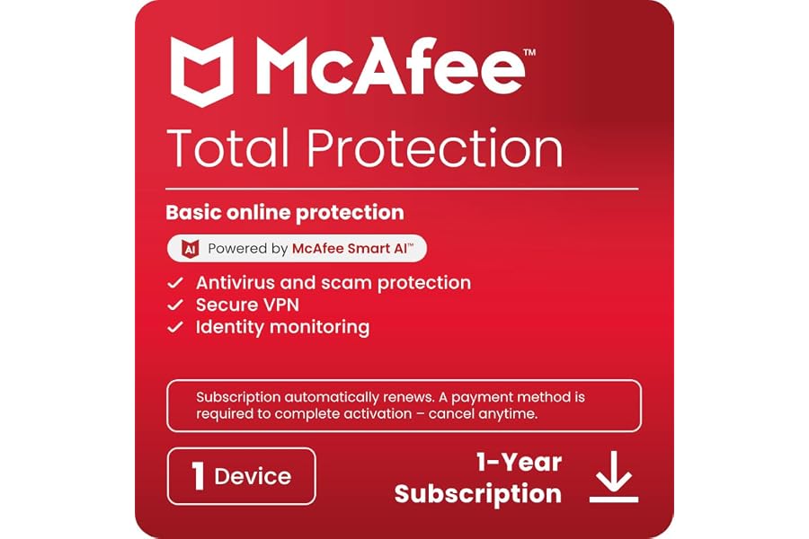 McAfee® Total Protection Antivirus & Internet Security - 1 Devices, 1-Year - Windows/Mac/Android/iOS [Digital Download]