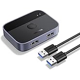 UGREEN USB3.0切替器 2入力2出力 USB切替機 2PCでキーボード/マウス/プリンタ/スキャナ/Webカメラなどを共有、2台のPC用プリンタ切替機、2*USBポート切り替え機 2本USBケーブル付き