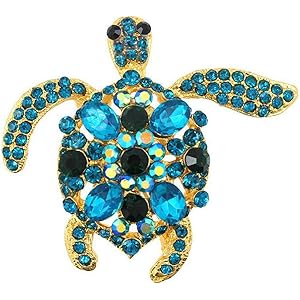 Ruikey 動物 ブローチ 亀 ピンズ ラペルピン 胸元 ラインストーン ブローチ 卒業式 入学式 結婚式 母の日 プレゼント(グリーン)