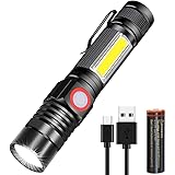 Karrong 懐中電灯 充電式 ledライト 18650電池 - ズーム式 マグネットテール COB作業灯 大容量 ポケットクリップ 軍用 強力 超高輝度 4モード 軽量 フラッシュライト 停電 防災