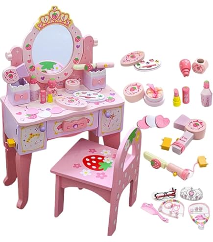 Amazon | おままごとドレッサー 子供用ドレッサー 可愛い 三面鏡 木製