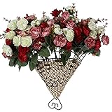 ノーブランド品　造花　壁掛け　壁飾り　ハンギングバスケット　蕾　花　バド　観葉植物　人工観葉植物　雑貨　アーチ　飾りつけ　飾り　装飾　インテリア　フラワー　カゴ入り　赤　Generic Artific