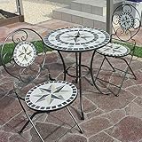 モザイクタイルテーブル 3点セット φ60cm モスグリーン（テーブル1台、チェアー2脚）