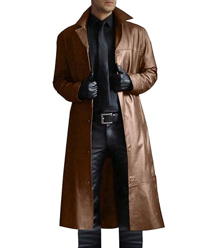 Amazon.co.jp: メンズコートレザーゴシックロングトレンチコート