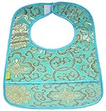 Set of 2 Brocade Baby Bibs in Skyblue Fortune Flower Pattern by I Frogee