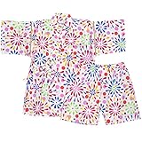 アスナロ（甚平） 甚平 ベビー 女の子 子供 花火 和柄 綿100％ 上下 ウェストゴム90 ホワイト