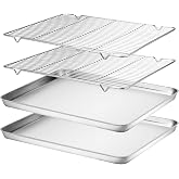 Baking Sheet with Rack Set (2 Pans + 2 Racks), 40.5 * 30.5 * 2.5cm Stainless Steel Cookie Sheet with Cooling Rack, Nonstick B