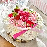 花由 生花のフラワーケーキ ５号＜ホールタイプ＞ストロベリーシフォン 箱レッドリボン